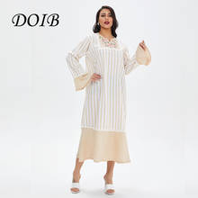 DOIB Women White Striped Patchwork Dress Plus Size Round Neck Embroidery Flare Sleeve Large Size Dress 2021 Vintage Summer Dress 2024 - buy cheap