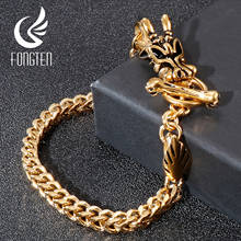 Fongten pulseira masculina de ouro com fecho cabeça de dragão, pulseira masculina de aço inoxidável design de fecho viking, joias da moda 2024 - compre barato