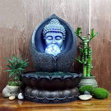 Estatua de Buda con Base de loto, fuentes de agua de resina, figuritas Feng Shui, paisaje acuático con adorno de luz LED, decoración para el hogar y la Oficina 2024 - compra barato