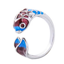 30% Silver Plated Fashion Colorful Carp Fish Animal Design Lady Ring Jewelry Wholesale Girls Birthday Gift No Fade 2024 - buy cheap