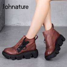 Johnature Ankle Women Boots Zip Winter 2022 New Women Shoes Genuine Leather Round Toe Handmade Retro Concise Platform Boots 2024 - buy cheap