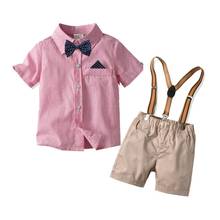 Kids Boy Gentleman Clothes Set Summer White Pink Striped Shirt Suit Suspenders Shorts Formal Toddler Ouffit 1 2 3 4 5 6 Years 2024 - buy cheap