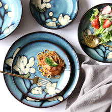 Магнолии, разрисованные вручную, с цветочным рисунком в стиле «глубокий Квадратная тарелка большая тарелка для супа рисовой лапши чаша японский посуда Керамика чаши набор 2024 - купить недорого