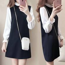 Linen Dresses Summer Casual Patchwork Black Mini Dress Ruffles Long Sleeves Stand Collar Slim A-Line Contrast Color Office Dress 2024 - buy cheap