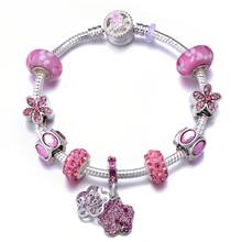 Pulsera romántica con colgante de flor de melocotón rosa, brazalete con cadena de serpiente, pulsera de marca para mujeres y niñas, regalo de joyería 2024 - compra barato