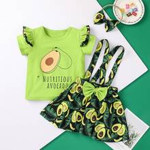 2021 Summer Toddler Kids Baby Girl Short Sleeve Avocado Print T-shirt Bow Suspender Skirt Headband 3PCS Girls Clothes Set 2024 - buy cheap