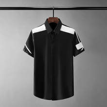 Minglu camisa masculina de algodão, camisa luxuosa com manga curta, estampa geométrica, camisa casual slim fit, festa, camisa 4xl 2024 - compre barato