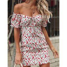 Boho Summer Dresses Women Lady Little flowers print Bodycon Strapless Mini Dress Short sleeve Off shoulder Party Casual Clothes 2024 - buy cheap