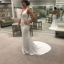2021 branco marfim vestido de sereia estilo sexy com decote em v aberto volta capela trem cetim vestidos de noiva 2024 - compre barato