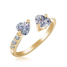 Женское кольцо с цирконом, открытое обручальное кольцо с двойным сердцем 2024 - купить недорого