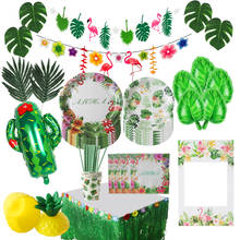 Guirnalda con banderines de flamenco Hawaiano Tropical para decoración de fiestas, suministros temáticos de playa y jungla, adorno de hoja de palma, fiesta de Boda de verano 2024 - compra barato