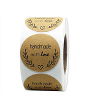 Pegatinas de papel Kraft Natural para paquete de regalo, etiquetas adhesivas "hechas a mano con amor", papelería, sello adhesivo de agradecimiento, 100-500 Uds. 2024 - compra barato