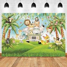 Laeacco decoração de festa de aniversário safari com desenhos animados da selva, tema personalizado, bebê e criança, retrato fotográfico, plano de fundo 2024 - compre barato