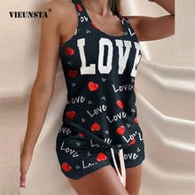 Fashion Patchwork Letter Print Women Two Piece Set Summer Casual Sleeveless Sexy Tops And Drawstring Waist Shorts Suits Homewear 2024 - buy cheap