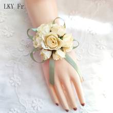 LKY Fr Corsage Wedding Bracelet Bridesmaids Flowers on Hand Artificial Silk Roses Red Wrist Corsage Bridal Accessory Boutonniere 2024 - buy cheap
