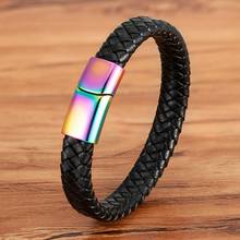 Pulsera de cuero de acero inoxidable para hombre, brazalete de cuero negro y marrón con botón de Color, combinación DIY para hombre, regalo de joyería de cumpleaños 2024 - compra barato