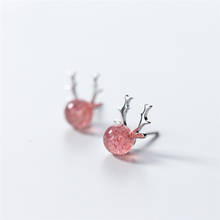Sole Memory Antler Fresh Strawberry Crystal Sweet Pink 925 Sterling Silver Fashion Female Stud Earrings SEA441 2024 - buy cheap