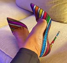 Moraima Snc Colorful Glitter Embellished High Heel Shoes Sexy Pointed Toe Party Wedding Heels Women 12/10CM Stiletto Heels 2024 - buy cheap