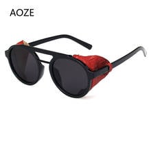 2020 punk leather frame sunglasses for men luxury brand black steampunk round eyewear female vintage sunglasses UV 2024 - buy cheap