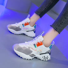 Stylish Women Casual Shoes Leather Dad Platform Chunky Sneakers Harajuku Wedge Korean White All-match Ladies Running Footwear 2024 - buy cheap