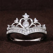 Huitan-Anillos de Compromiso con forma de corona para mujer, Color oro rosa, anillos de propuesta elegantes para niña, joyería elegante de CZ 2024 - compra barato