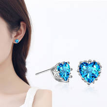 Brincos stud de prata esterlina femininos, brincos de coração azul e de cristal, moda feminina da coréia, joias de prata da coreia, menina, kolráki, 925 2024 - compre barato
