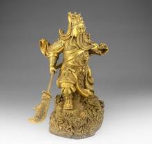 Бесплатная доставка 14 Китайский медный дракон меч воин Гуан Гонг Бог Гуань Ю статуя Будды 2024 - купить недорого