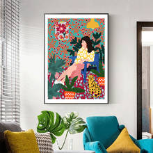 Tela de pintura moderna abstrata feminina, arte nórdica para parede, poster decorativo para sala de estar 2024 - compre barato