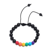 Pulsera con cuentas de piedra volcánica para hombre y mujer, brazalete con cuentas de arcoíris, longitud ajustable, joyería de Orgullo Gay lésbico 2024 - compra barato