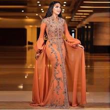 Moroccan Kaftan Caftan Muslim Evening Dresses Mermaid V-neck Chiffon Appliques Beading Dubai Arabic Turkey Abaya Islamic Gown 2024 - buy cheap