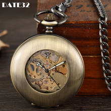 Old Time Mechanical Pocket Watch Antique Skeleton Dial Fob Chain Hollow Case Hanging Clock with Gift Box for Men Dropshipping 2024 - buy cheap