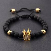 OIQUEI Luxury Rope Braided Bracelet Men Handmade 2019 Black Zircon Crown Natural Matte Stone Adjustable Bracelet Pulsera Hombre 2024 - buy cheap
