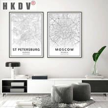 HKDV Modern Moscow St Petersburg City Map Russia Canvas Paintings Wall Art Pictures Posters Prints For Living Room Home Decor 2024 - buy cheap
