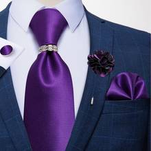 Corbata de seda de tejido Jacquard para hombre, gemelos cuadrados de bolsillo, broche, conjunto de regalo de boda, DiBanGu, color púrpura sólido, 8cm 2024 - compra barato