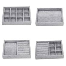 4x Mixed Gray Velvet Stackable Jewelry Display Tray Case Box For Storage 2024 - buy cheap