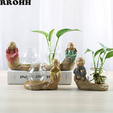 Hydroponic Vase Glass Transparent Flower Pot Creative Home Decorations Small Monk Ornaments Green Flower Pot Ceramic Container 2024 - buy cheap