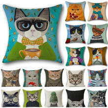 Novo amante de animais de estimação gatos bonitos capa de almofada adorável kitty linho capas de almofada sofá sofá almofadas modernas decorativas 2024 - compre barato