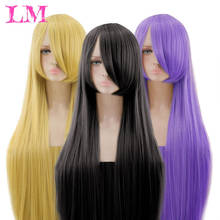 LiangMo-Peluca de pelo sintético para mujer, cabellera larga y lisa de estilo anime, color negro, Morado, rojo, rosa, azul, marrón oscuro, 100 cm 2024 - compra barato