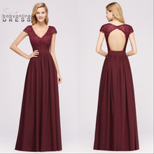 Custom Burgundy Chiffon Bridesmaid Dresses Long V-neck Backless Wedding Party Dress A-line Maid Of Honor Dress vestidos 2024 - buy cheap