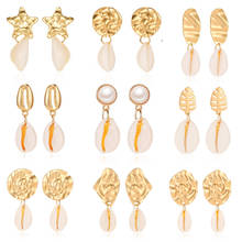 Hello Miss 2019 new fashion earrings Asian gold natural shell Stud earrings creative marine wind holiday gift women's earrings 2024 - buy cheap