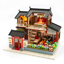 Kit de casa de muñecas en miniatura para niños, maqueta de construcción en 3D Vintage, restaurante japonés de Sushi, regalo de cumpleaños, muebles de casa de muñecas grandes de madera 2024 - compra barato