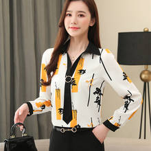 Korean Chiffon Shirts for Women Elegant Women Striped Blouse Shirt Woman V Neck Shirt Loose Blusa Feminina 2024 - buy cheap