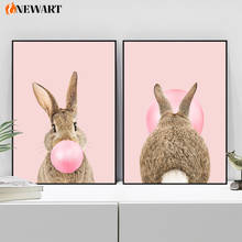 Quadro decorativo de parede, decoração de coelho rosa, poster nórdico, balão de impressão, pintura em tela para quarto de crianças 2024 - compre barato