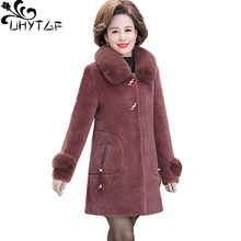 UHYTGF Quality Mink Autumn Winter Woolen Coat Women Fashion Fur Collar Casual Plus Size Jacket Female Elegant Mother Clothes1128 2024 - buy cheap