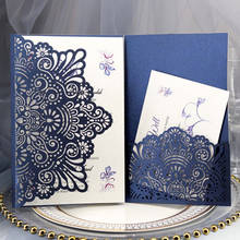 Tarjetas de invitación de boda cortadas con láser, elegantes tarjetas de felicitación de negocios, personalizadas con tarjeta RSVP, decoración de fiesta y boda, azul y blanco, 1 ud. 2024 - compra barato