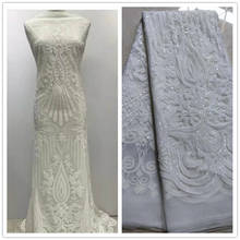 High quality dress sequin embroidery tulle lace stretch mesh fabric African sequin Nigeria fabric evening dress wedding dress 2024 - buy cheap