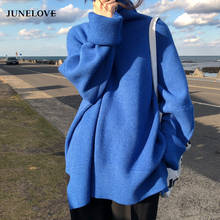 JuneLove Зимний пуловер с высоким воротом, женский свитер, корейский однотонный джемпер, осенние свободные вязаные топы, Sueter Mujer, топы, верхняя одежда 2024 - купить недорого