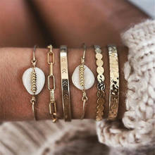 Pulseira vintage redonda, bracelete pedra branca com múltiplas camadas geométricas douradas para mulheres, boho 2024 - compre barato