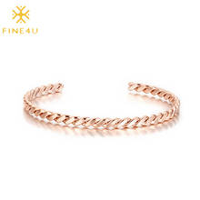 FINE4U-brazalete abierto de 4MM de ancho para hombre y mujer, pulsera trenzada, Color oro rosa, B440, regalo de joyería 2024 - compra barato