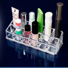 Caja de almacenamiento para joyería, contenedor transparente de 8 cuadrículas, doble fila, lápiz labial, organizador de maquillaje, estuche práctico de escritorio 2024 - compra barato